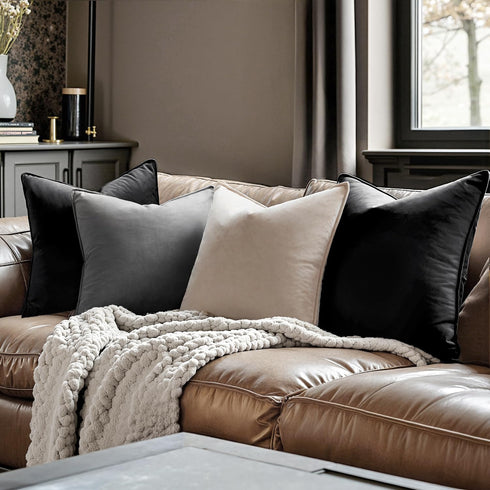 MIULEE Pack of 2 Decorative Velvet Throw Pillow Cover Soft Black Pillow Cover Soild Square Cushion Case for Sofa Bedroom Car 18x 18 Inch 45x 45cm...