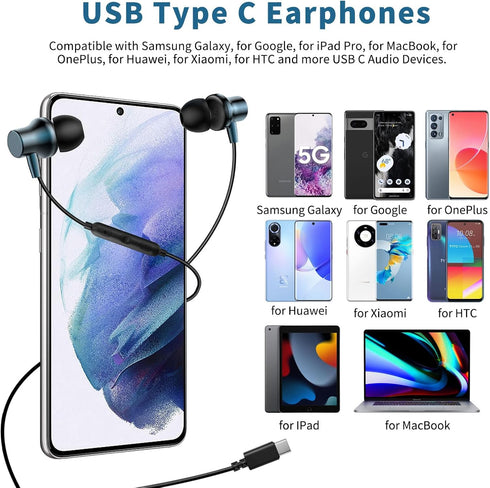 COOYA USB C Headphones Type C Wired Earbuds Bass Stereo Magnetic for iPhone 15 Pro iPad 10 Air 6 Noise Canceling Earphones in-Ear Headset+Mic for ...