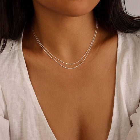 MBW Layered Necklaces for Women, Dainty Silver Plated Snake Twist Rope Chain Necklace for Women Simple Herringbone Thin Snake Chain Satellite Chok...