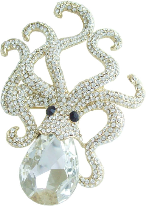 Sindary Unique 3.15" Austrian Crystal Octopus Brooch Pin Pendant BZ5097...