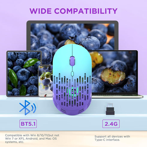 Bluetooth Wireless Mouse, Dual Mode Rechargeable Silent Computer Mice with 2.4G Type C Receiver, USB C Mouse for MacBook, Laptop, Surface Pro, Chr...