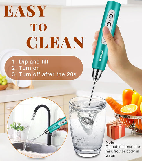 YUSWKO Milk Frother Handheld for Coffee, Rechargeable Drink Mixer with 3 Heads 3 Speeds Electric Coffee Frother Whisk, Gift for Many Occasions and...