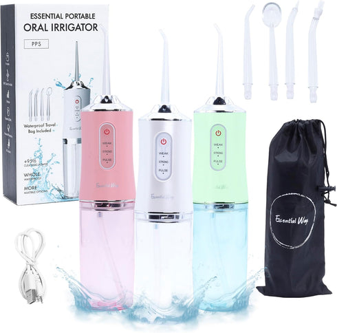 Cordless Water Flosser, 220ml Portable Water Flosser Rechargeable 4 Hour Battery Life, 4 Cleaning Floss Picks, IPX7 Waterproof Teeth Cleaner, 3 Pr...