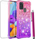 for Samsung Galaxy A21S Case with Tempered Glass Screen Protector,Women Girls Glitter Bling Floating Liquid Cute Soft TPU Shockproof Protective Ph...