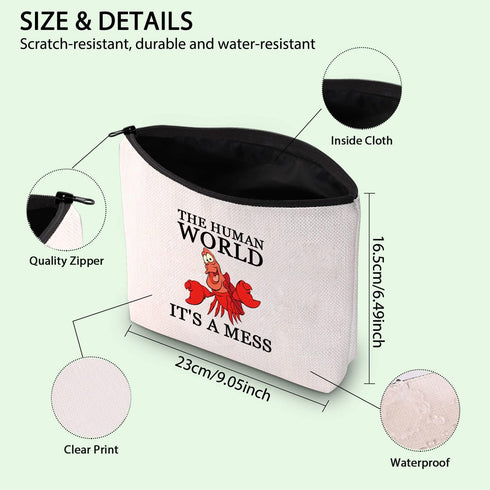 FOTAP Sebastian Movie Inspired Gift The Human World It’s A Mess Cosmetic Bag Mermaid Movie Fan Gift Sebastian Crab Quote Makeup Bag (A MESS)...