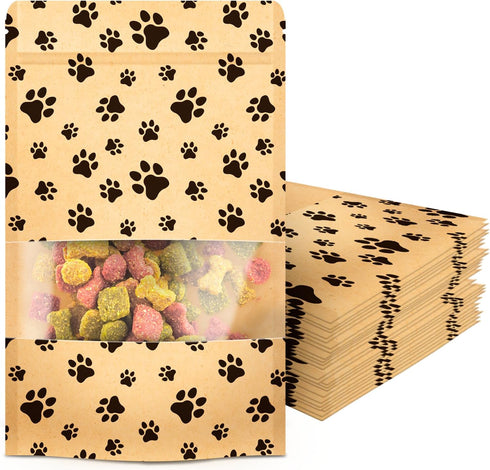 50-Pack Paw Print Dog Treat Bags by Poppy's – Perfect for Canine Delights, Secure Zip Lock Closure, Food-Safe Material, 3.5 x 5.5 Inches...