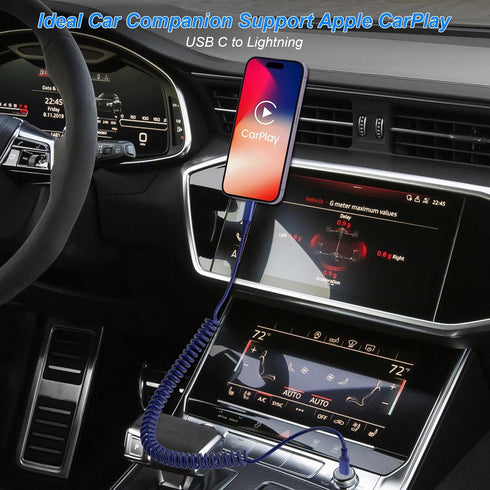 Coiled USB-C to Lightning Charging Cable for CarPlay - Apple MFi Certified, Fast Charging, Sync Data, for iPhone 14 13 12 11 X XS Pro, Pro Max, Pl...