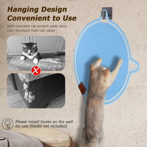 Cat Scratcher Mat, Natural Cotton Rope Round Horizontal Scratching Pads with Ball Toy, Cat Furniture Protector Scratch Pad for Indoor Cat Scratche...
