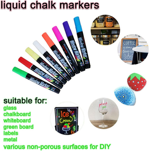 Window Marker 8 Pens,Liquid Chalk Markers,Wide 6mm,3-In-1 nip,washable,Liquid Ink,for Car,Chalkboard,Glass,Chalk Markers, Loved by Teachers, Kids,...