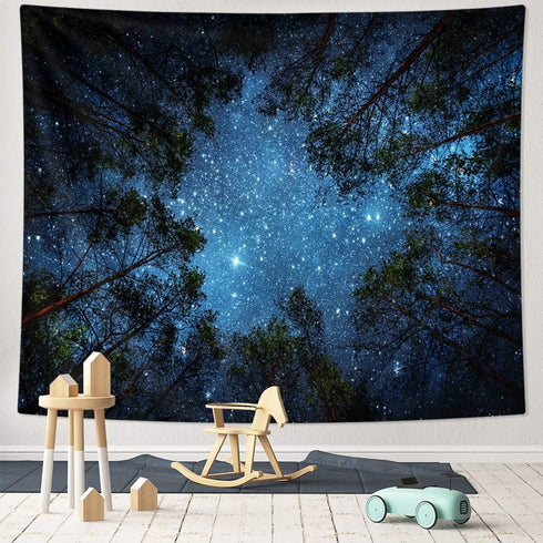 HOMKUMY Starry Wall Tapestry, 3D Printing Forest Starry Night Tapestry Star Tree Tapestry Psychedelic Indian Wall Hanging Tapestry for Home Decor ...