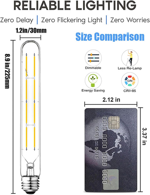 Dimmable T10 LED Edison Bulbs, Neutral White 4000K, 8.9inch Long Tubular Light Bulb, 8 Watt Vintage Long Tube LED Filament Bulb,800lm,E26 Base Led...