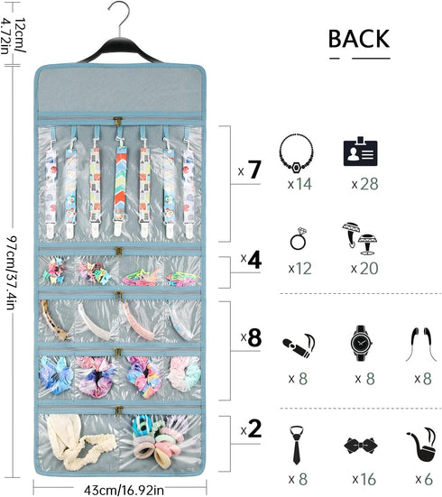 SMRITI Hanging Jewelry Organizer with Dual Zippered Pockets Canvas Double Sided Rotating Hanger Necklace Hanging Wall Organizer Earring Dustproof ...