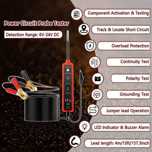 Power Circuit Probe Tester, 6V-24V DC Test Light, Automotive Short Circuit Located and Component Activated, 12V Auto Electrical Tester, Polarity I...