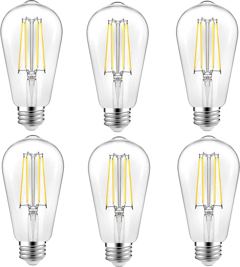 WIHTU Vintage LED Edison Bulbs, 6W Equivalent 60W, ST58 Antique LED Filament Bulbs, LED Light Bulbs with 95+ CRI, High Brightness Daylight 4000K, ...