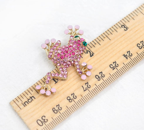 Gyn&Joy Gold Tone Rose Pink Colored Rhinestone Animal Frog Pin Brooch...