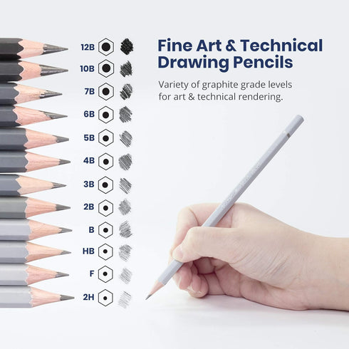 Pacific Arc Premium Graphite Drawing Pencils for Artists, Soft Pack - Professional Pencils for Drawing, Drafting, Sketching and Shading 12 Pk. - G...