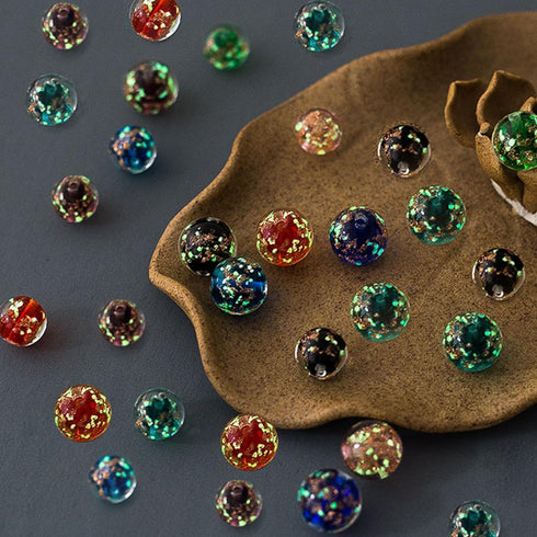 8mm 200pcs Glow in The Dack Glass Beads with Holes for Jewelry Making Bracelets Earrings Necklace Bulk Lampwork Solar Unique DIY Crafts Gold Space...