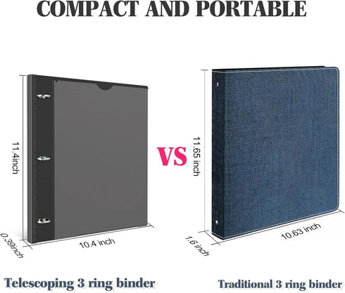 0.5 inch Telescoping 3 Ring Binder -1PCS-Black?1/2 inch Flexible Round Binder with Customizable Front Cover and Clear Catalog Pocket, Holds 8.5x11...