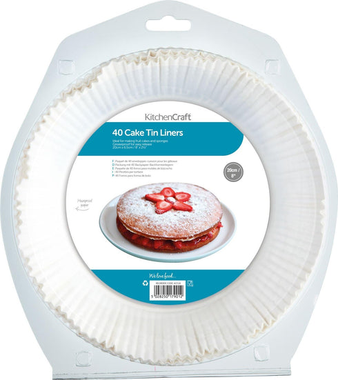 KitchenCraft Cake Tin Liners 8 inch Round, Non Stick, Ideal for Fruit Cakes and Sponges, 20 cm, Pack of 40 Liners, White...