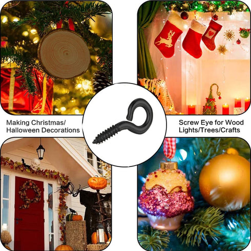 WANBAO 1 Inch Small Screw Eyes Metal Screw Hooks 100 Pcs Ring Screws Fasteners Hardware Tools Black...