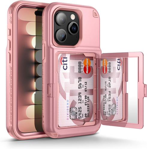 WeLoveCase for iPhone 15 Pro Wallet Case with Card Holder, Built-in Hidden Mirror, with Shockproof Heavy Duty Protection Phone Case for iPhone 15 ...