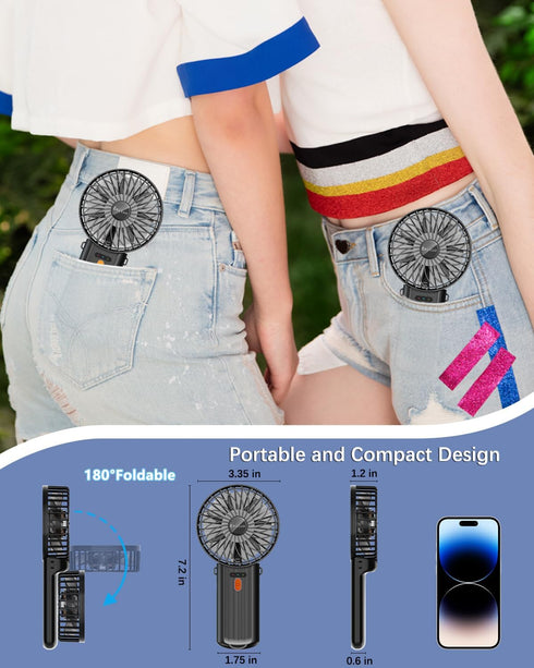 Portable Fan Handheld Fan, Mini Hand Held Fan, 6-15H Cooling Small Personal Fan, 180° Foldable Mini Desk Fan with 4 Quiet Speed, Neck Fan w/Lanyar...