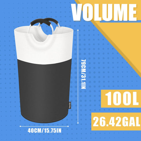 100L Laundry Basket, Collapsible Laundry Hamper with Padded Handles, Waterproof Laundry Bag, Tall Clothes Hamper Stand Up Well, Foldable Laundry B...