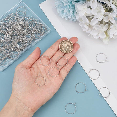1 Box 200Pcs Round Beading Hoops Small Wine Glass Charm Rings Silver Brass Open Hoops Hypoallergenic Dangle Circle Hoop Earring Findings for Jewel...