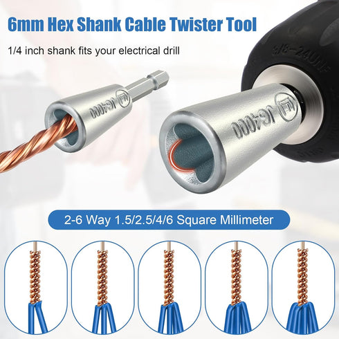 Feekoon Wire Twisting Tool, 3 Way/ 5 Way Wire Stripping Tool and 6mm Hex Shank Cable Twister Tool, Wire Stripper and Twister, Wire Twister Bit for...