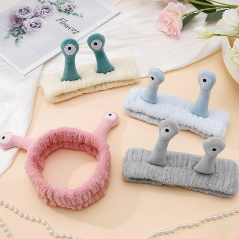 4 Packs Snail Head Bands, Headband for Washing Face, Snail Spa Hair Bands Skincare Makeup Headbands Women Cartoon Cute Coral Fleece Elastic Headba...