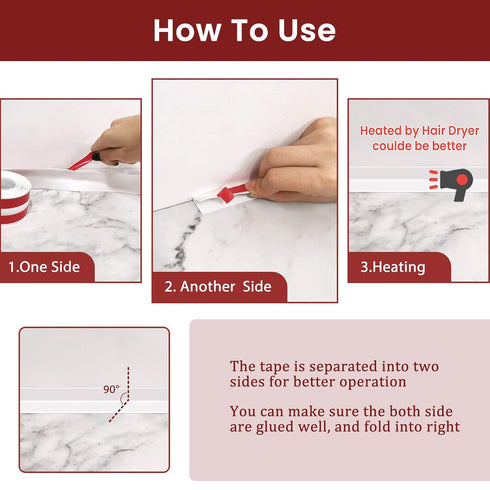 SNAILGARDEN 2 Rolls Bath Sealant Strip, Acrylic Adhesive Caulk Strip with 2-Strips Tapes, Waterproof Sealant Tape with 2Pcs Caulking Tools for Bat...