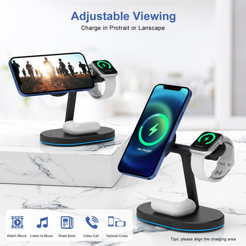 Magnetic Wireless Charger, 3 in 1 Wireless Charging Station for Multiple Devices, for iPhone 14/Pro/Max/Plus/13/12 Series, iWatch 7/6/5/4/3/2, Air...