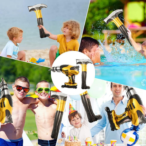 Hammer Balloons Drill Balloons Inflatable Tools Toys Construction Foil Balloons Birthday Theme Party Decoration...