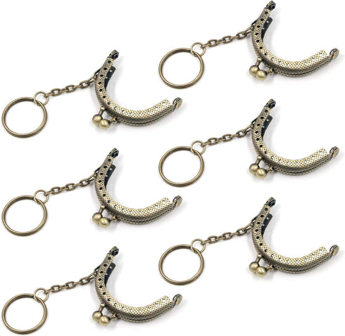 T Tulead Bronze Purse Kiss Lock Clasp Metal Coin Frame Clasp 2-Inch Retro Kiss Lock Frames Pack of 6 with Key Ring...