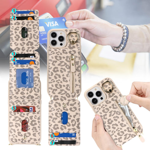 iPhone 13 pro max Case with Card Holder for Women, iPhone 13 pro max Phone Case Wallet with Strap Credit Card Slots Crossbody with Kickstand Zippe...