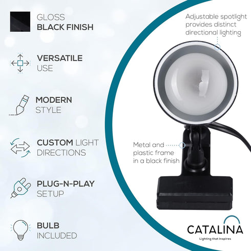 Catalina Lighting 24290-000 Adjustable LED Mini Clip Reading Lamp, Multipurpose Clip Lamp for Office, Dorm, or Bedroom, Smart Home Compatible, LED...