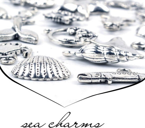 BronaGrand 40 Pieces Mixed Antique Silver DIY Ocean Fish & Sea Creatures Charms Pendants for Making Bracelet and Necklace...