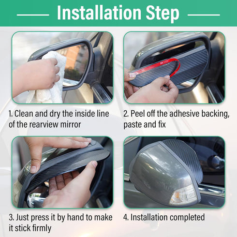 2 PCS Mirror Rain Visor Eyebrows, Waterproof Side Mirror Visor Rain Guards, Carbon Fiber Auto Rear View Mirror Protecters, Universal Exterior Acce...