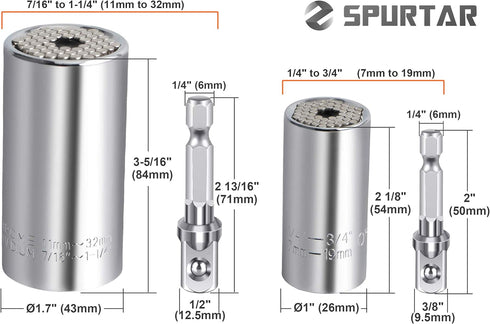 Spurtar Universal Socket Set (11-32mm 7-19mm) Multi-Function Universal Socket Tool Super Socket Unscrew Any Bolt Gifts for Dad, Father, Husband, B...