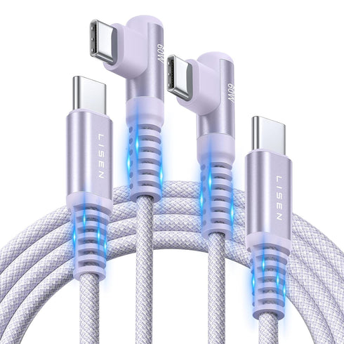 LISEN USB C to USB C Cable (6ft, 2 Pack), (60W/3A) USB C Charger Cable Fast Charge Right Angle Compatible with Samsung S23 S22 S21 Note 20 Ultra, ...
