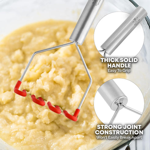 Zulay Kitchen Non-Scratch Potato Masher – Heavy-Duty Stainless Steel & Silicone Hand Masher for Smooth Mashed Potatoes, Avocados & More – Durable ...