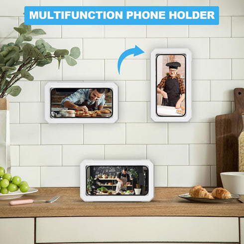 Waterproof Shower Phone Holder Wall Mounted 360°Rotation Anti Fog HD High Sensitivity Touch Screen Phone Case for Bathroom Bathtub Kitchen Mirror ...