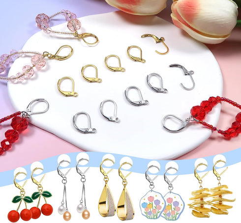 TOAOB 120pcs 18K Gold Plated Leverback Earwires French Earring Hooks Gold and Silver Stainless Steel Colors 10x15mm Interchangeable Dangle Ear Wir...