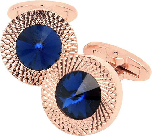 Round Crystal Silver Cufflinks for Men With Gift Box Green/Blue/Colorful Crystals Men's Cuff Link Set for Wedding Shirt Party Business Birthday An...