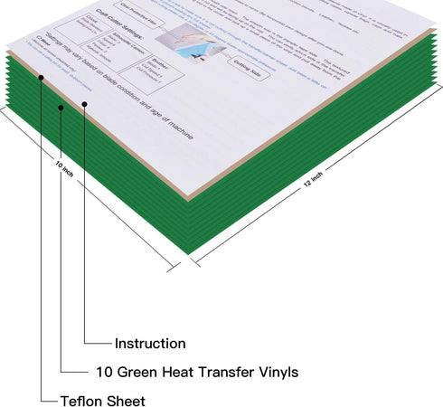 JANDJPACKAGING Green Heat Transfer Vinyl Bundle: 10 Pack 12"x10" Sheets, HTV Vinyl Sheets for Cricut & Silhouette Cameo or Home Iron On Vinyl T-Sh...