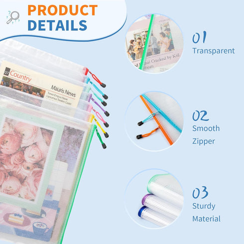 Umriox 16 Pack A5 Zipper Pouch, Mesh Bags with Zipper, Pencil Pouches, Zipper Bags for Puzzles, Office and Travel Supplies...