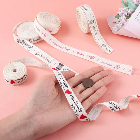 Cheriswelry 20yards Cartoon Printed Cotton Ribbon Word Handmade with Love Printed Ribbons Home Sewing Cloth Labels Ribbon Tag Knitting Crafts Garm...