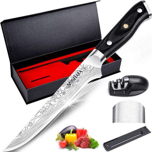 MOSFiATA 6" Boning Knife, Sharp Kitchen Cooking Knife with Finger Guard and Knife Sharpener, German High Carbon Stainless Steel EN1.4116 Chef’s Kn...