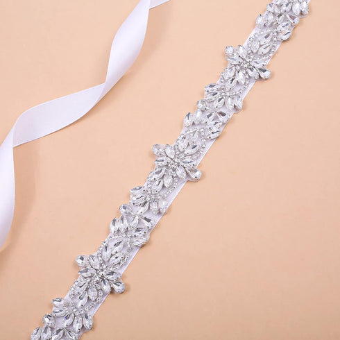 Silver Rhinestones Bridal Sash Belt Clear Crystal Wedding Belt Pearl for Bride Dress Plus Size...