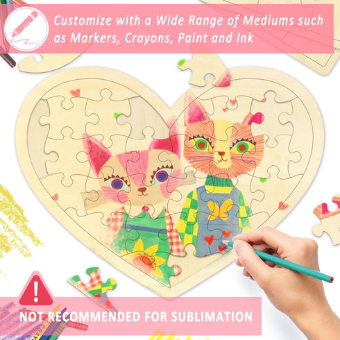 28 Piece Blank Heart Puzzle to Draw on, Blank Puzzle Heart Shape with Puzzle Tray, Make Your Own Wooden Jigsaw Puzzles for Crafts & DIY, Custom Pu...